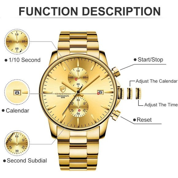 Mens Stainless Steel Waterproof Chronograph Auto Date Quartz Watch - Picture 3 of 7